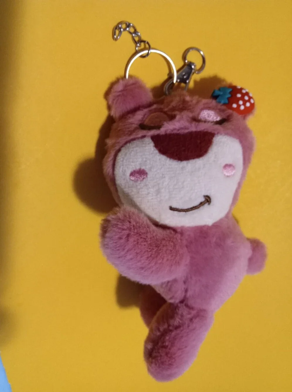 Disney Lots-o-Huggin Bear. Plush Pink Bear Toy Keychain Bag Charm. Sleepy Pose